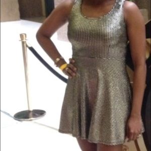 Black and gold houndstooth dress